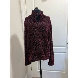 Doncaster Jacket Womens XL Black Pink Speckled Textured Knit Zip Mock Neck